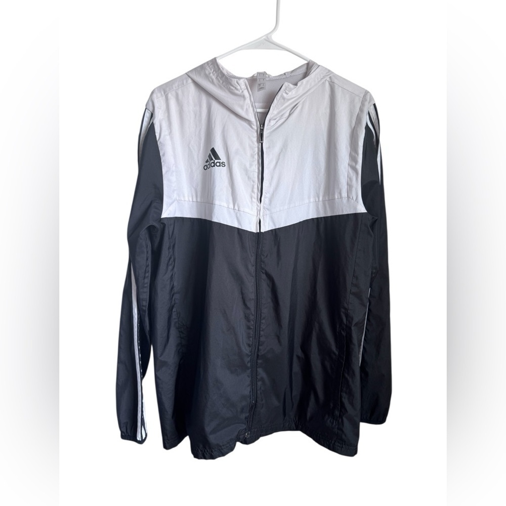 Adidas Black White Hooded Windbreaker Jacket
